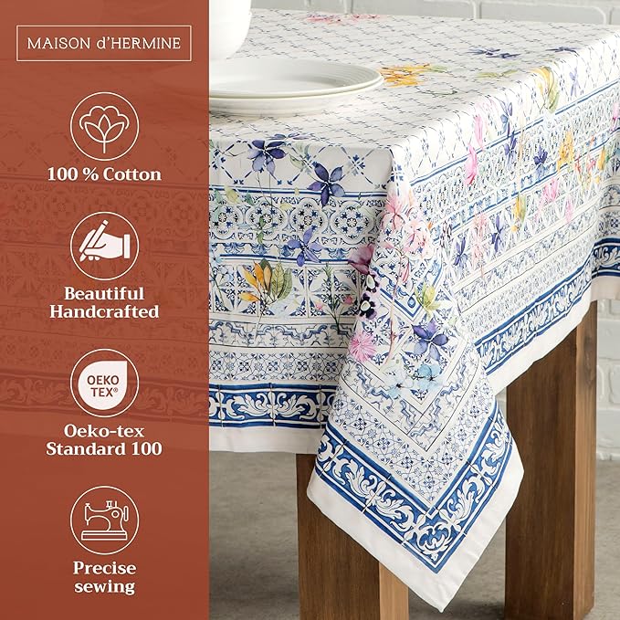 Maison d' Hermine Table Cloth Rectangle Table 100% Cotton 70 x 108 Inches Tablecloth Reusable Decorative for Dining Room Farmhouse Home Valentines Day Decorations Spring Summer - Faience