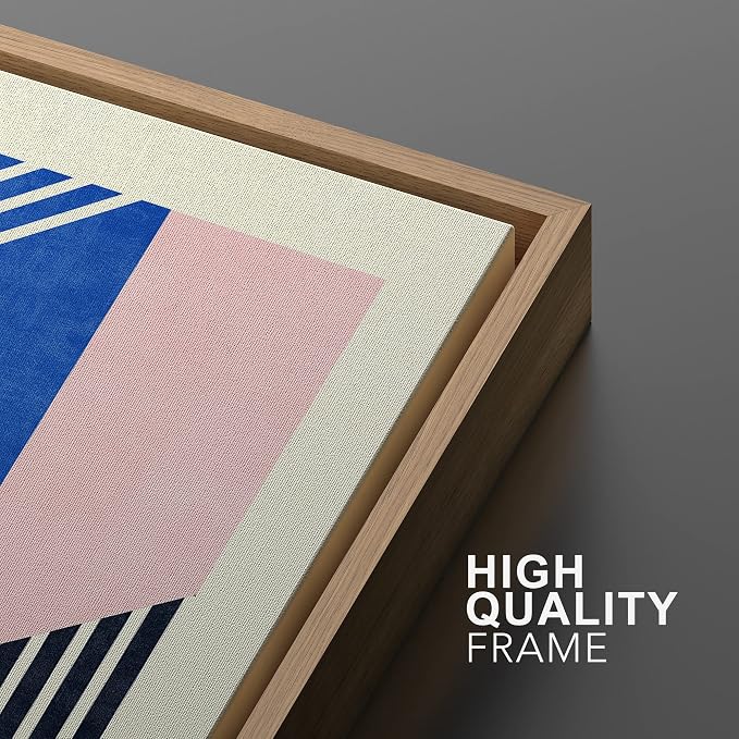 MUDECOR Framed Canvas Print Wall Art Blue Pink Orange Geometric Bauhaus Collage Abstract Shapes Illustrations Fine Art Mid-Century Modern Multicolor for Living Room, Bedroom, Office - 24"x36" Natural