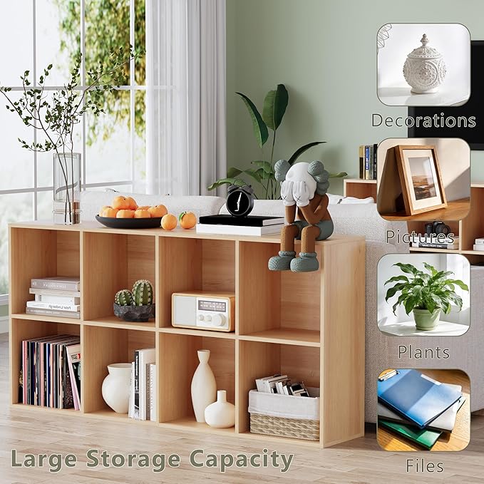 VDNEND Wooden Storage Organizer with Closed Back Panel, 11in Cube Shelf Opening, Bookshelf, Display Shelf,Closet Cabinet for Home and Office (Natural Oak, 8-Cube 47.8L*9.45W*24.09H)