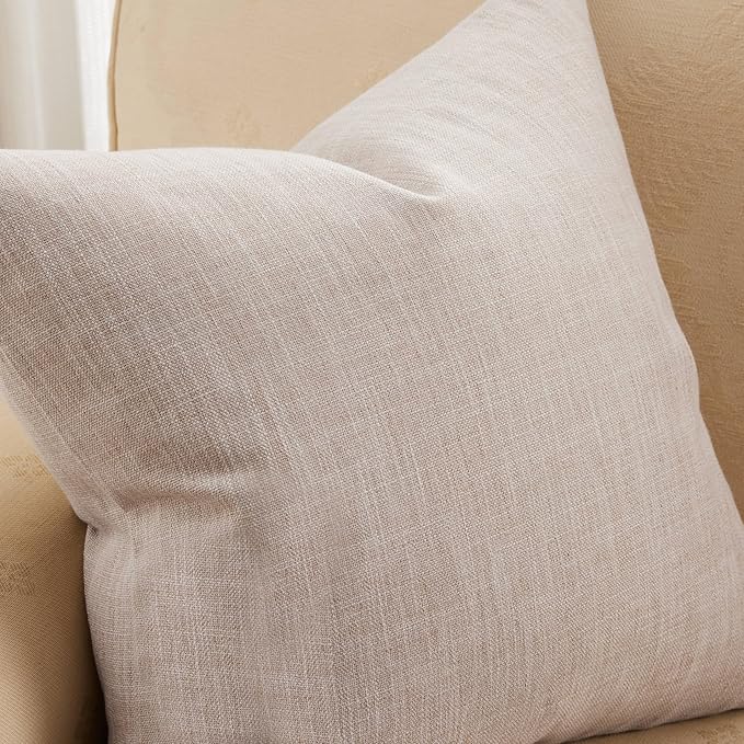 ZeeMart Rustic Cotton Linen Throw Pillow Covers Set of 2, 22x22 Inch Taupe, Farmhouse Style Decorative Couch Pillow Cases Beige Cushion Covers for Sofa Bed Living Room Home Decor