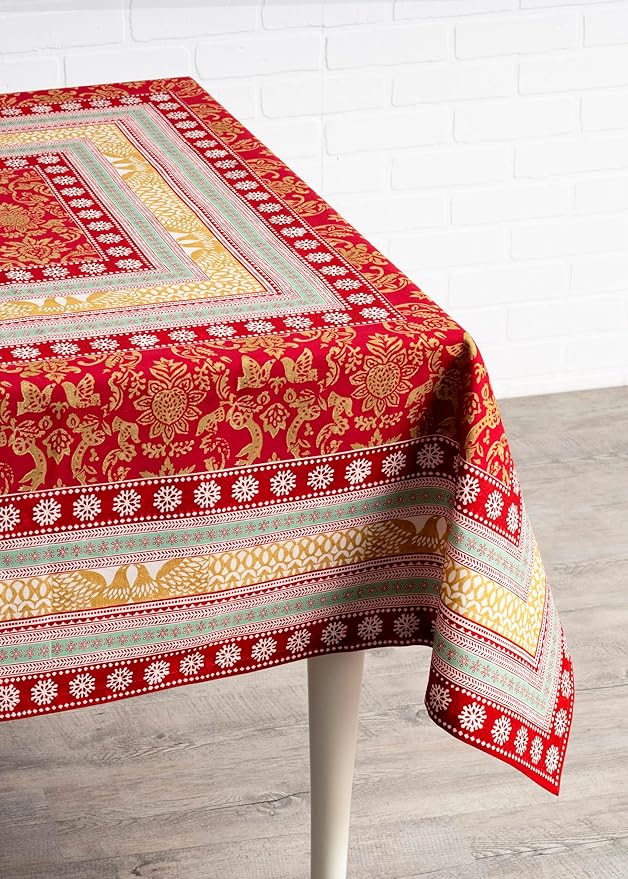 Maison d' Hermine Table Cloth Square Table 100% Cotton 60 x 60 Inches Fall Tablecloth Reusable Everyday Use for Thanksgiving Christmas Decorations Dining Farmhouse Party (Sofia)