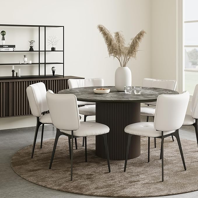 Upholstered Kitchen Dining Chairs Set of 2, Modern PU Leather Dining Chairs with Comfortable Round Seat & Metal Legs, Easy Assembly, Kitchen Living Room Lounge Restaurant, Beige