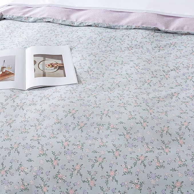 HoneiLife Floral Duvet Cover King - 100% Cotton Comforter Cover, Botanical Bedlinen Set with Zipper Closure & Corner Ties, 3-PC Wildflower Comforter Cover Sets