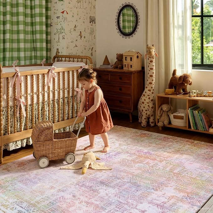 Kokia Abstract 8x10 Area Rugs Living Room Washable Low Pile Non-Slip Indoor Decor Pink Orange Carpet Foldable Stain Resistant Ombre Rugs Bedroom Dining Room, Oslo Liora
