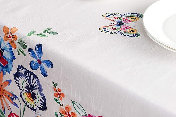 Maison d' Hermine Table Cloth Rectangle Table 100% Cotton 60 x 108 Inches Tablecloth Reusable Decorative for Dining Room Farmhouse Valentines Day Decorations Spring Summer- Happy Florals - High Summer