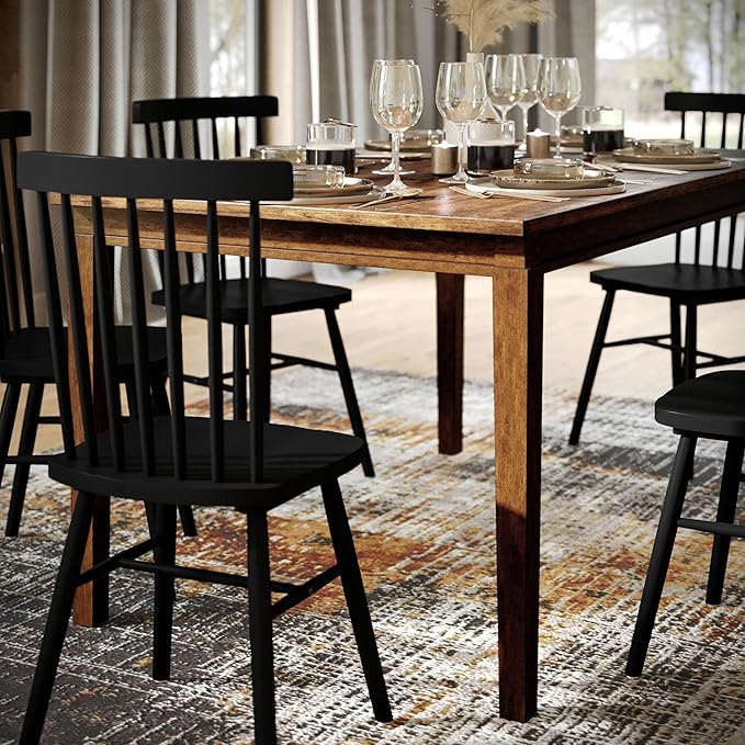 Merrick Lane Hayden 60" Solid Wood Dining Table with Tapered Wooden Legs, Seating for 6, Brown Matte