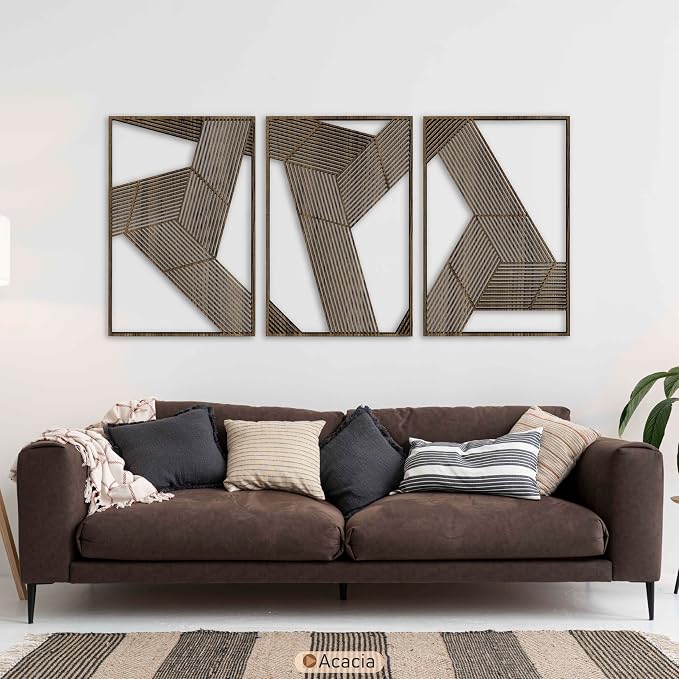 Line Art Wood Wall Decor, Large Geometric Wooden Wall Art, Mid Century Modern Minimalist Triptych, Abstract Architectural Wall Panels for Living Room and Bedroom