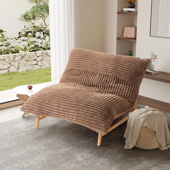 WJShome Oversized Chaise Lounge Chair,47.24" Accent Chair,Sleeper Sofa Bed for Living Room,Comfy Recliner Loveseat Couch with Removable Upholstered for Reading Bedroom (Brown)