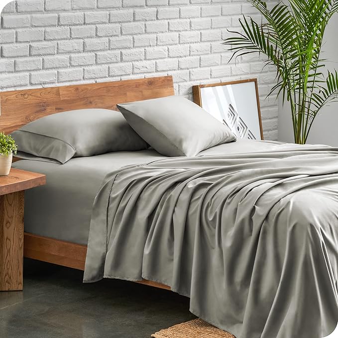 Bare Home Split California King Sheet Set - 1800 Ultra-Soft Microfiber Bed Sheets - Double Brushed - Deep Pockets - Easy Fit - 5 Piece Set - Bed Sheets (Split Cal King, Light Grey)