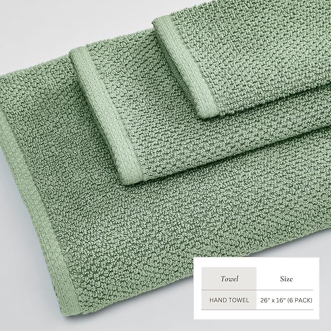 Great Bay Home 100% Cotton 6 Pack 26x16 Hand Towel Set - Absorbent, Quick-Drying, Durable Towels for Bathroom Decor - Low-Twist, Two-Ply Fibers (Mineral Blue)