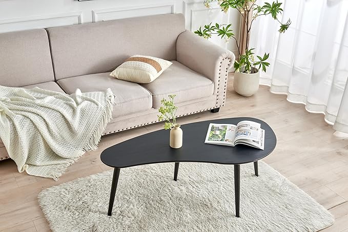 Solid Wood Table Desk, Coffee Table End Table Round for Kitchen Dining Room, Living Room, Bedroom and Restaurant, 4 Legs Removable-Black