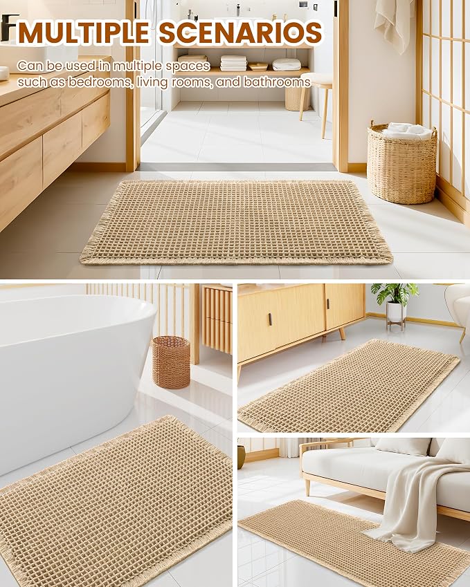 Smiry Waffle Bath Mat 47x20, Extra Soft Absorbent Bathroom Rugs, Non Slip Machine Washable Quick Dry Bath Rugs for Bathroom Floor, Tub, Shower, Home Decor Accessories, Brown
