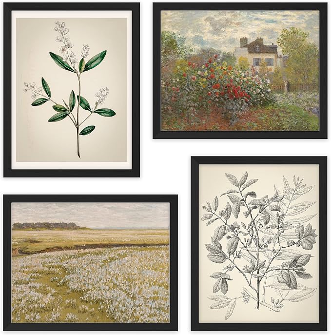SIGNWIN Framed Poster Bathroom Decor 11"x14"x 4 Black, Wall Art Room Decor Multicolor for Living Room, Bedroom, Office Autumn Spring Rustic Flower Landscape Classic Vintage Retro Illustrations