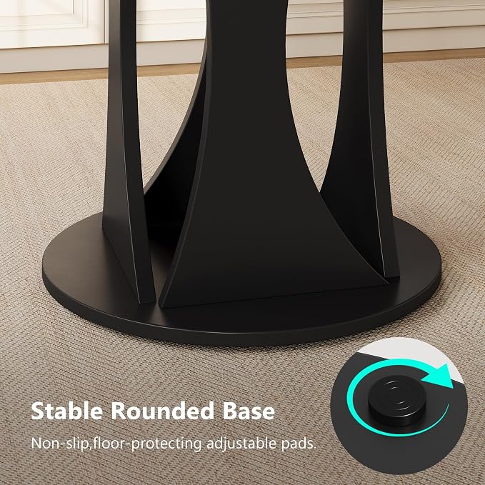 Einhomn Round Dining Table for 4-6, Kitchen Table with Sturdy Double Arc & Rounded Base & Backboard Clasp Desktop, Mid-Century Modern Circle Dinner Table for Dining Living Room, Space Saving, Black