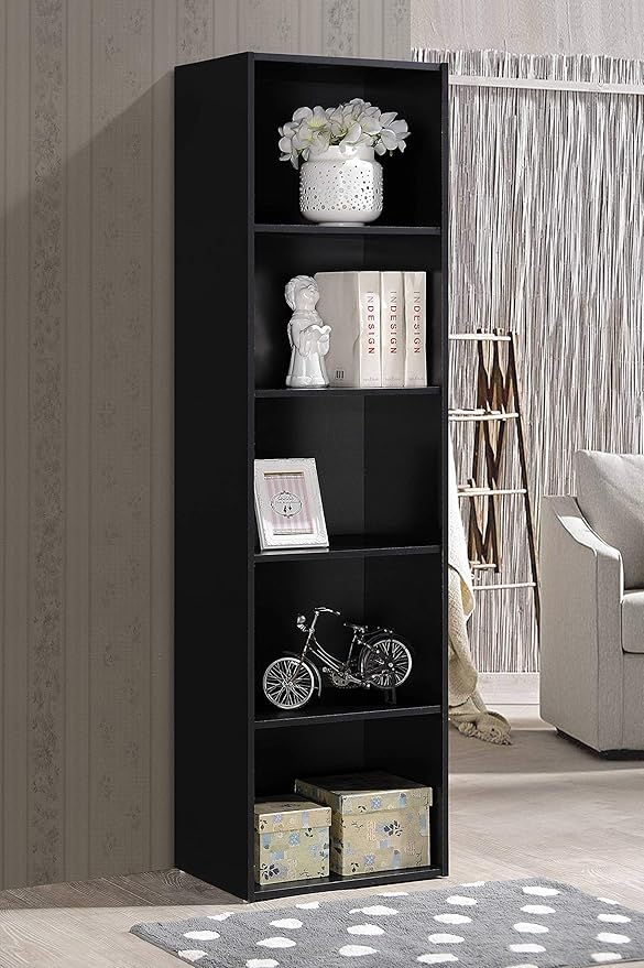 Hodedah Import 5 Shelf Bookcase, Black