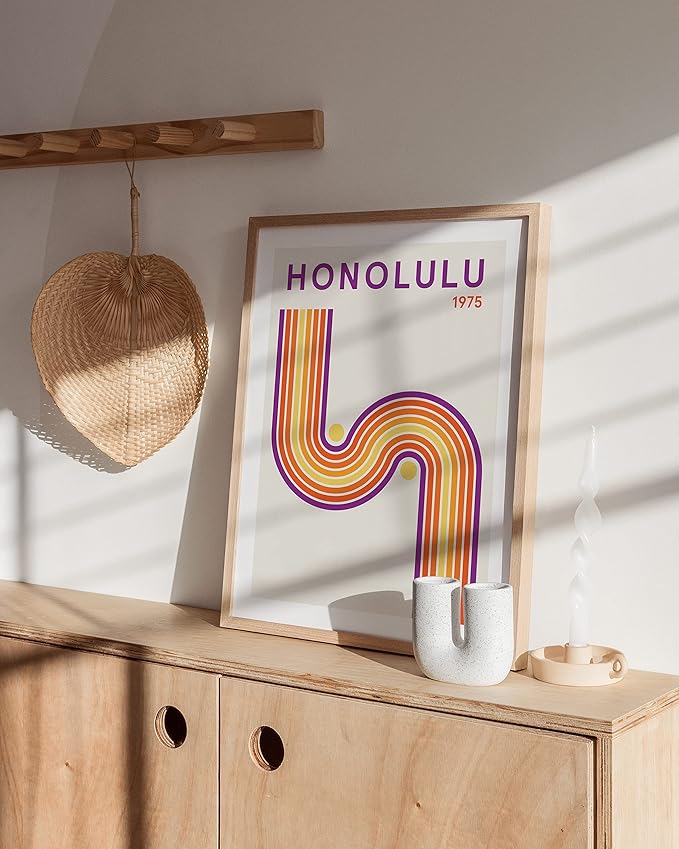 HAUS AND HUES Vintage Travel Poster – Honolulu Art Print, Retro City Artwork, Hawaiian Wall Decor, Abstract Beach Poster (Unframed 12x16)