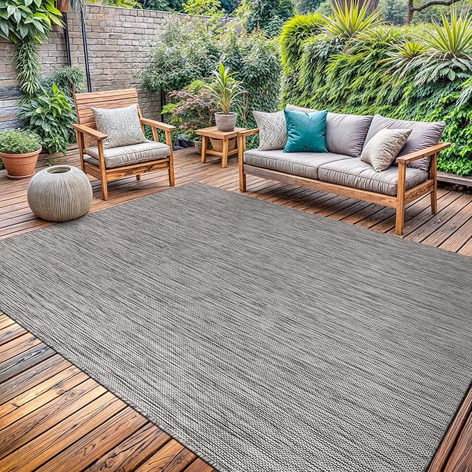Washable Indoor Outdoor Rug 6x9 Weather Resistant Area Rugs Modern Solid for Porch Deck Balcony Backyard Patio Outside Carpet (6 X 9 Silver Grey)