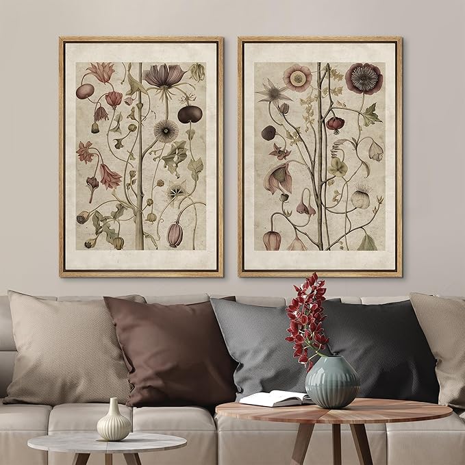 MUDECOR Framed Canvas Print Wall Art Wildflower Floral Botanical Nature Illustration Modern Art Decorative Multicolor Geometric Minimal for Bedroom - 16"x24"x2 Natural
