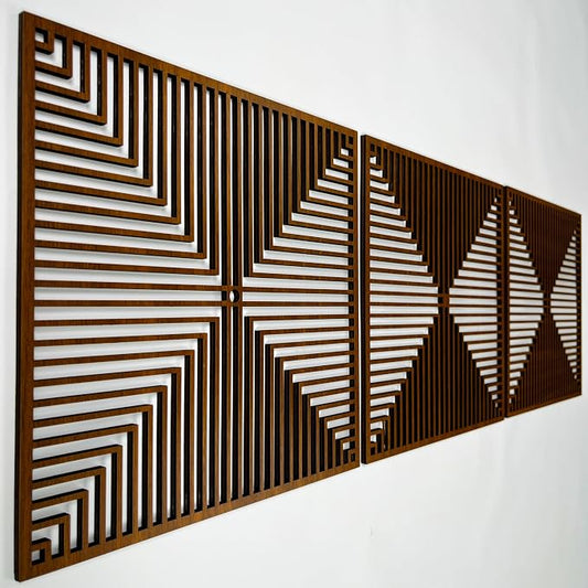 Art Deco Wood Wall Art featuring Modern Abstract Square Panels, Minimalist Geometric Wooden Wall Decor, Mid Century Wall Accents Gift for Living Room and Bedroom