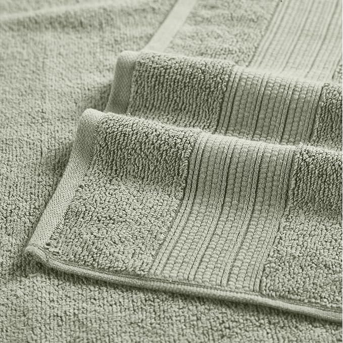 Modern Threads 6-Piece Towel Set – 100% Cotton, Quick Dry, Ultra Absorbent – Includes 2 Bath, 2 Hand, 2 Washcloths (White/Reinhart Sage)