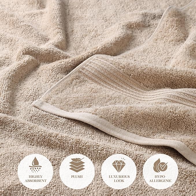 Superior Heritage Egyptian Cotton 6 Piece Towel Set, Heavyweight Towels for Bathroom, Guest Bath, Luxury Home Decor, Plush Absorbent Essentials, Includes 2 Bath, 2 Hand, 2 Face Towels, Taupe