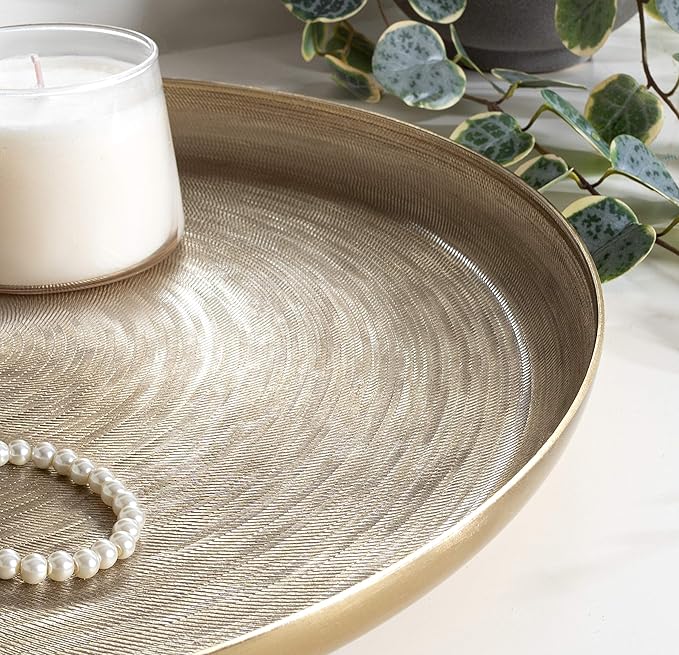 Kate and Laurel Stovring Mid-Century Tray, 16 Inch Diameter, Gold, Modern Tray for Serving, Storage, and Display