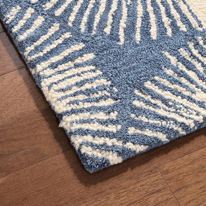 Nicole Miller New York Kendall Fluted Geo Handcrafted Area Rug, 100% Wool Rug, Navy Blue, 8'x10'