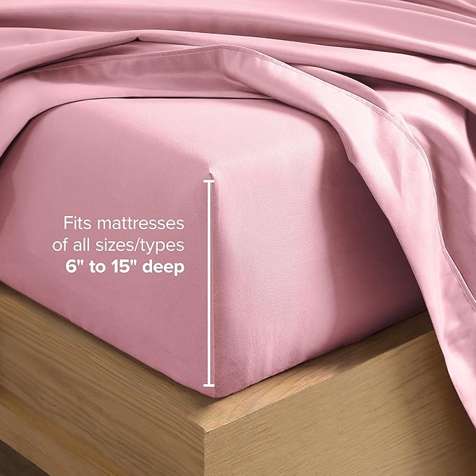 Bare Home King Sheet Set - 1800 Ultra-Soft Microfiber King Bed Sheets - Double Brushed - Deep Pockets - Easy Fit - 4 Piece Set - Bedding Sheets & Pillowcases (King, Light Pink)