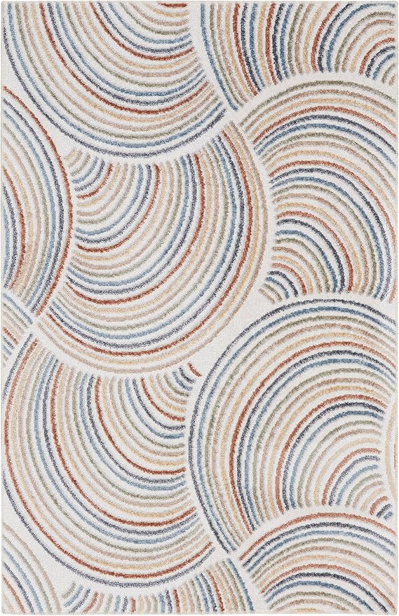 Nourison Home Astra Machine Washable Ivory Multicolor 3'3" x 5' Area Rug - Easy Clean, Non Shedding, Bed Room, Living Room, Dining Room, Kitchen (3' x 5')