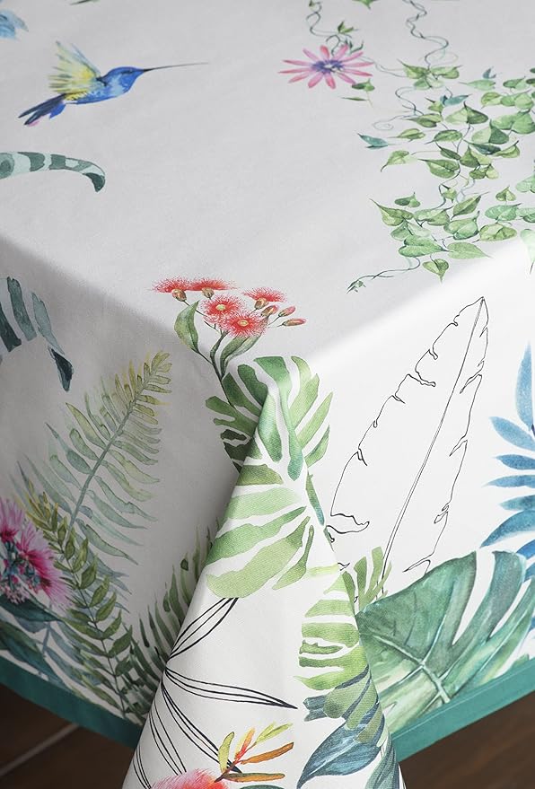 Maison d' Hermine Table Cloth Rectangle Table 100% Cotton 70 x 108 Inches Tablecloth Reusable Decorative for Dining Room Farmhouse Home Valentines Day Decorations Spring Summer - Tropiques