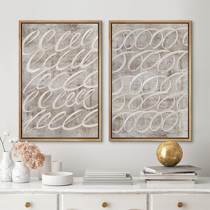 MUDECOR Framed Canvas Print Wall Art Vintage Mid-Century Swirl Abstract Shape Illustrations Modern Art Decorative Bohemian Colorful Chic for Living Room, Bedroom, Office - 16"x24"x2 Natural