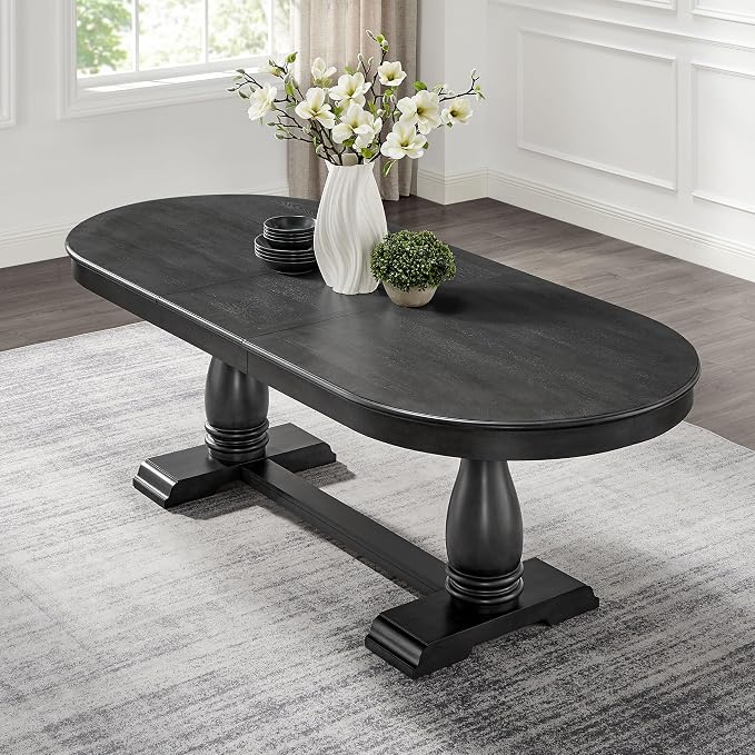 JUSTONE 94.06'' Black Oak Extendable Oval Table, Great for Dining Room & Kitchen (Black, 94.06'' Dining Table only)