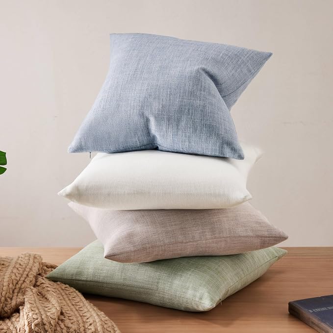 ZeeMart Rustic Cotton Linen Throw Pillow Covers Set of 2, 18x18 Inch Taupe, Farmhouse Style Decorative Couch Pillow Cases Beige Cushion Covers for Sofa Bed Living Room Home Decor