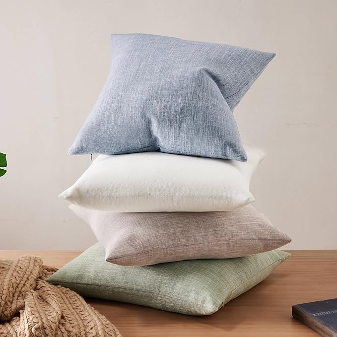 ZeeMart Rustic Cotton Linen Throw Pillow Covers Set of 2, 16x16 Inch Off White, Farmhouse Style Decorative Couch Pillow Cases Ivory Cushion Covers for Sofa Bed Living Room Home Decor