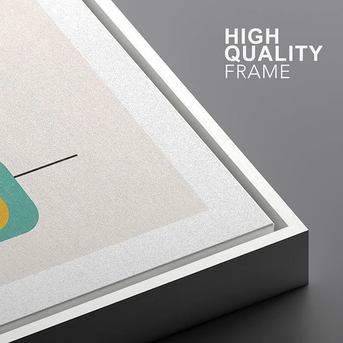 Woodrose Framed Canvas Print Wall Art Geometric Retro Color Block Variety Abstract Shapes Illustrations Modern Minimalist Chic Relax/Calm Multicolor for Living Room, Bedroom, Office - 16"x24" White