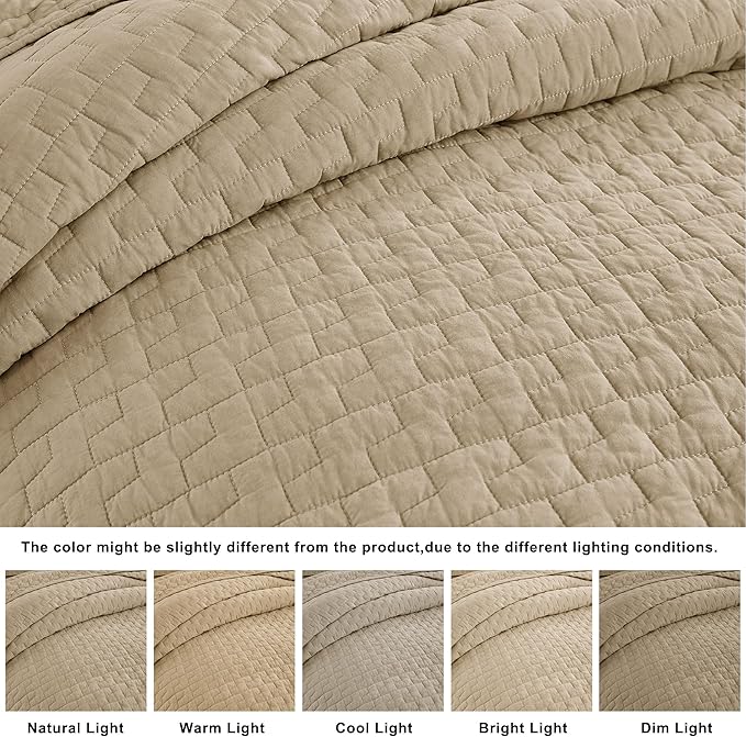 palassio Dark Beige 100% Cotton Quilt Twin Size Bedding Sets with 1 Pillow Sham, Textured Lightweight Soft Bedspread Shabby Chic Coverlet, Quilted Comforter Bed Cover for All Season, 2 Pieces