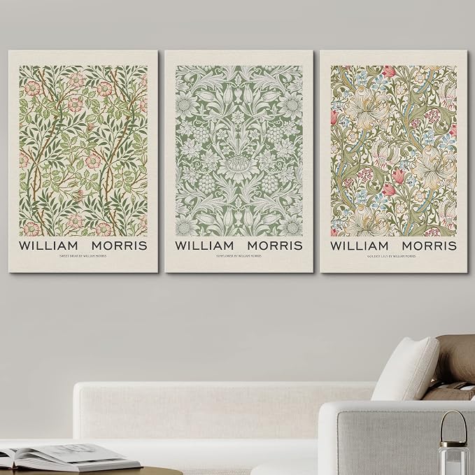 wall26 Canvas Print Wall Art Set William Morris Flower Pattern Tapestries Nature Floral Illustrations Fine Art Decorative Botanical Rustic for Living Room, Bedroom, Office - 16"x24" x 3 Panels