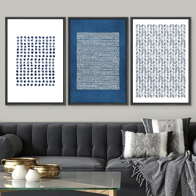 SIGNWIN Framed Canvas Print Wall Art Set Blue Geometric Pattern Landscape Abstract Shapes Illustrations Modern Art Decorative Boho Relax/Zen Nordic for Living Room, Bedroom, Office - 16"x24"x3 Black
