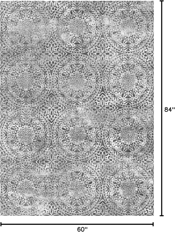 vivorug 5x7 Area Rugs - Ultra-Thin Washable Rug with Non-Slip Backing, Ideal for Living Room, Bedroom, Kitchen Floor Carpet - Vintage Medallion, Easy Clean, Durable, Grey