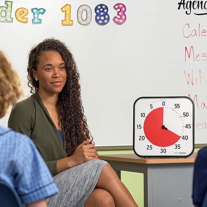 TIME TIMER 12 inch Visual Timer 60 Minute Kids Desk Countdown Clock with Dry Erase Activity Card, Also Magnetic for Classroom, Homeschooling Study Tool, Task Reminder, Home and Kitchen Timer