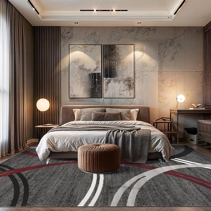 Rugshop Modern Wavy Circles Design Non-Shedding Area Rug, Carpet for Living Room, Dining Room, or Office,Grand Room,Open Spaces Red, 10' x 14'