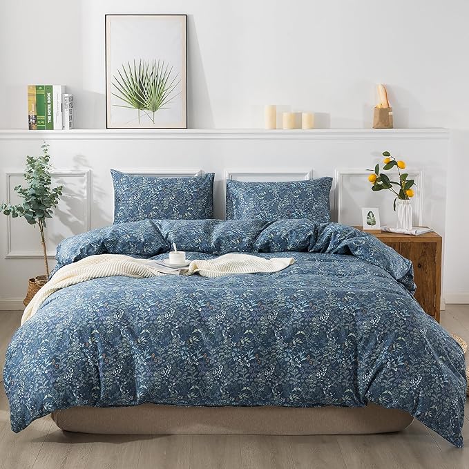 HoneiLife King Duvet Cover Set - 100% Cotton Comforter Cover, Floral Bedlinen Set with Zipper Closure & Corner Ties, 3-pcs(1Duvet Cover+2 Pillow Case)-Herbs