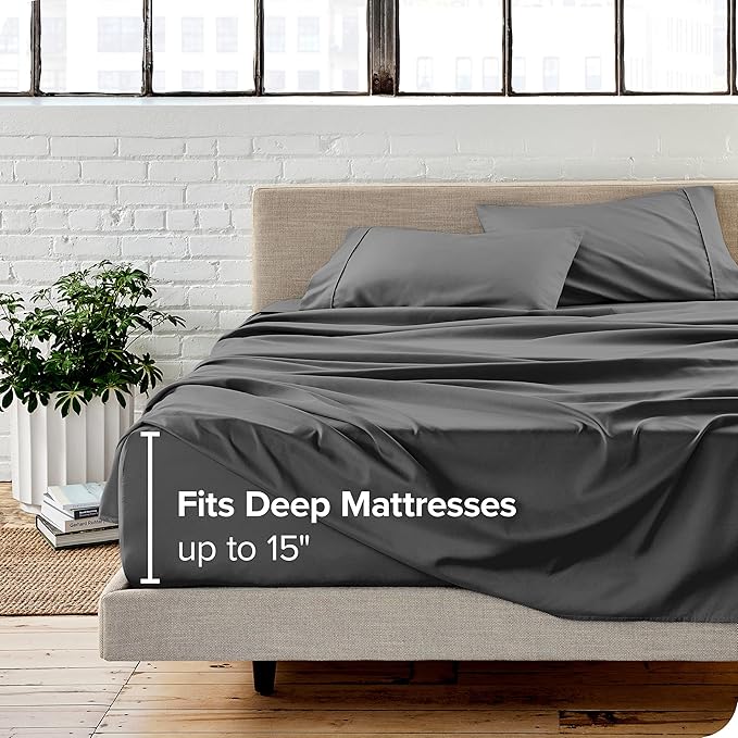 Bare Home Split Head Flex King Sheet Set - 1800 Ultra-Soft Microfiber Bed Sheets - Double Brushed - Deep Pockets - Easy Fit - 4 Piece Set - Bedding Sheets & Pillowcases (Grey)