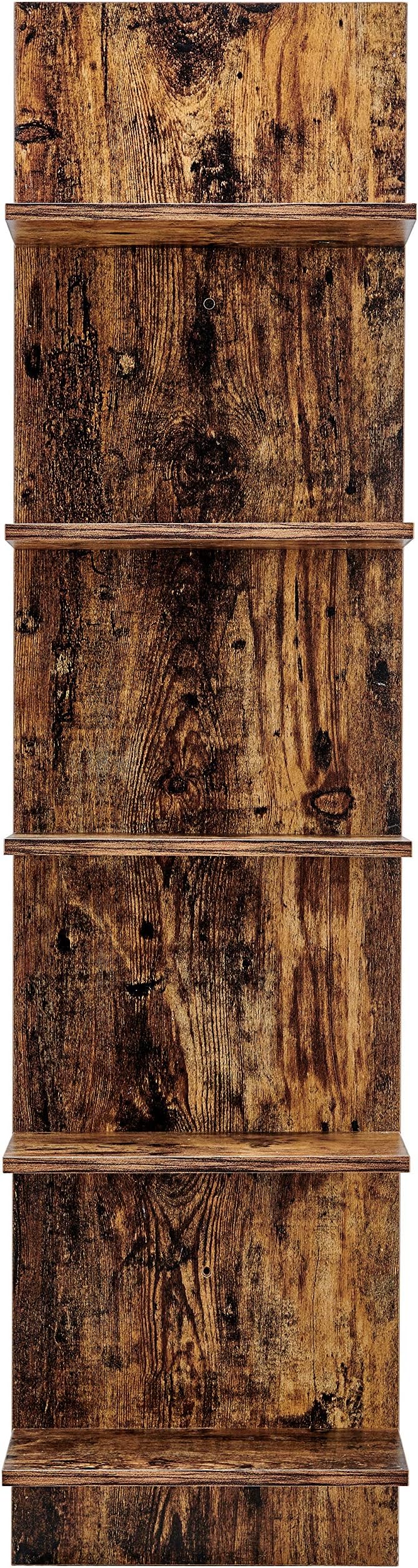 Danya B. Decorative Wall Mount Vertical Shelving Unit – Modern 5-Tier Column Shelves – Pine Grain Finish