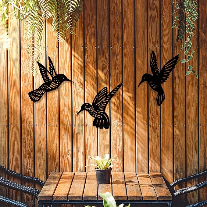 3 Pieces Wood Hummingbird Wall Art Decor 9 inch Hummingbird Wall Decorations for Bedroom Black Wood Sculpture Bird Indoor Kitchen Hanging Balcony for Home Bedroom Office Garden