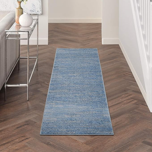 Nourison Home Nourison Essentials Blue Grey 2' x 6' Area Rug - Easy Clean, Non Shedding, Bed Room, Living Room, Dining Room, Kitchen (6' Runner)