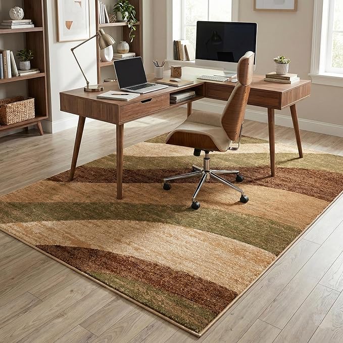 Well Woven Good Vibes Cecilia Multi Color Brown 7'10" x 9'10" Modern Area Rug for Living & Dining Room - Stain-Resistant, Hand-Carved, 3D Abstract Design