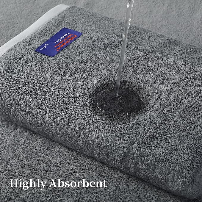 REDKISS 2 Pack Cotton Bath Towels, Soft Absorbent 600 GSM, 27x54 Inch | Quick Dry | Reinforced Stitching | Modern Contrast Border Design | Machine Washable | Bathroom, Gym|Spa & Guest Use | Gray
