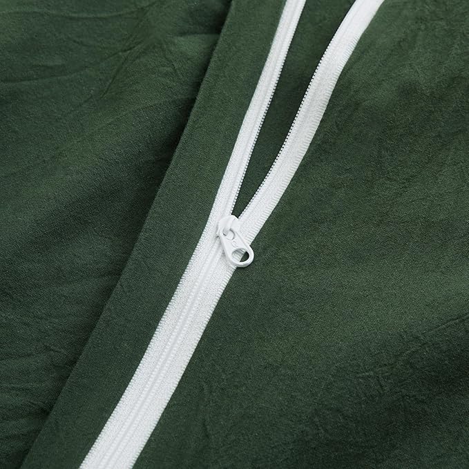 LOVQUE Green Duvet Cover Twin Size, 100% Washed Cotton Linen Like Bedding Set with Zipper Closure (No Comforter), 68x90 Inches, Forest Green