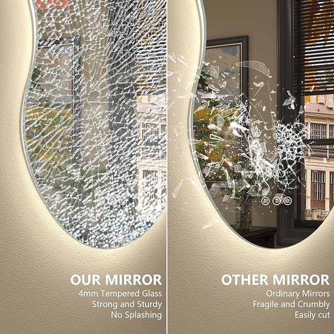 20x32 Inch Irregular Backlit Bathroom Mirror with Lights, Asymmetrical Cloud Lighted Vanity Mirror for Wall, Anti-Fog, Dimmable, Memory, 3 Colors (Horizontal/Vertical)